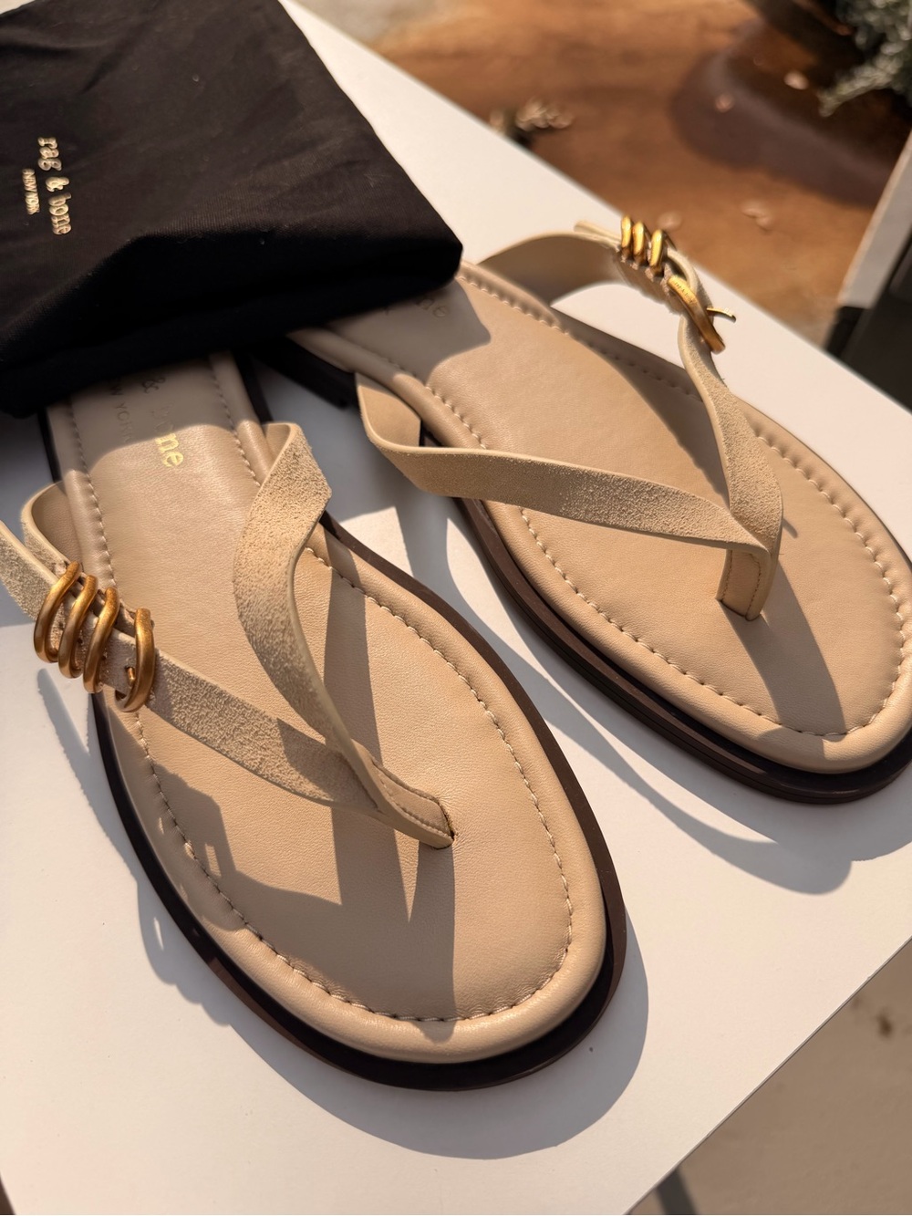 rag & bone Gia Suede Flip Flips with Gold Accent